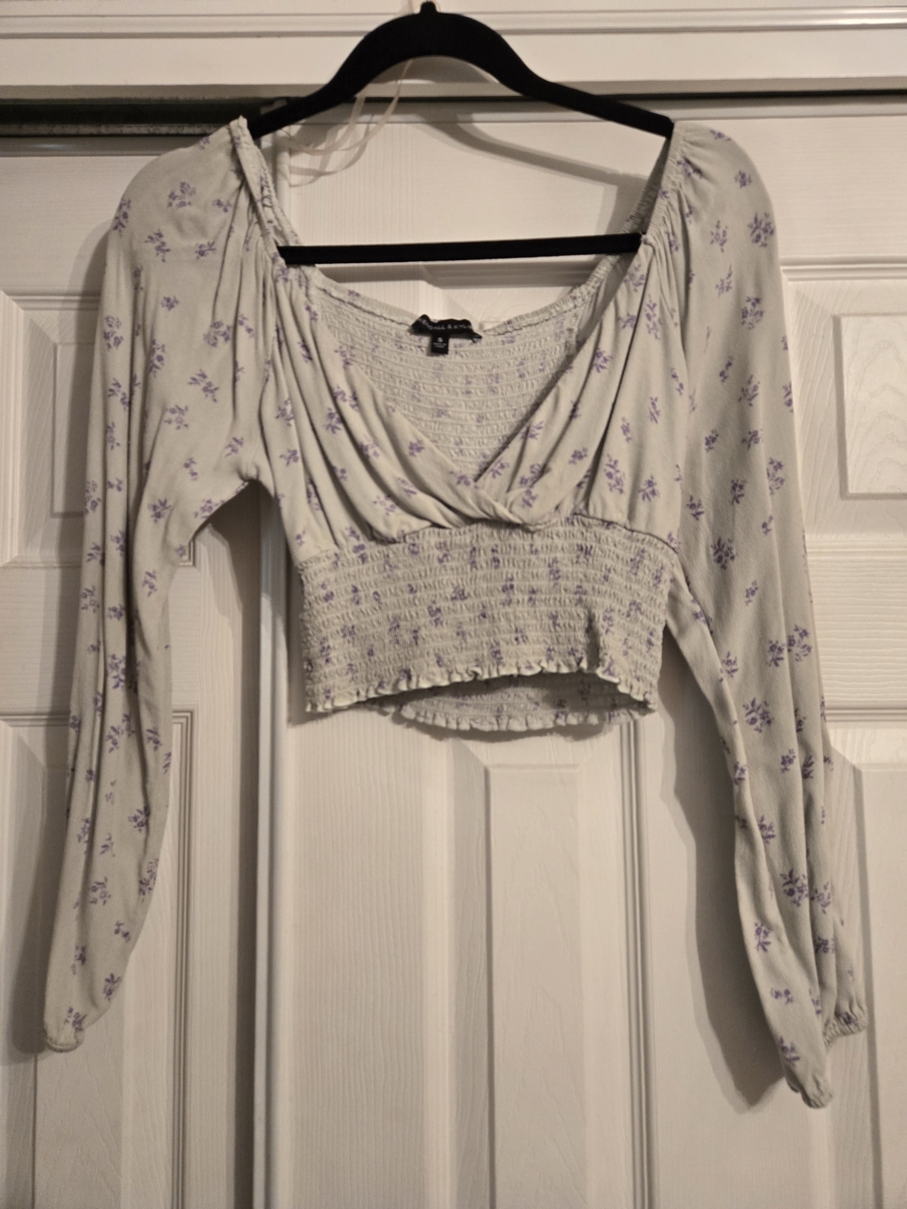 Kendall & Kylie Mint Crop Top with Lavender Floral Print